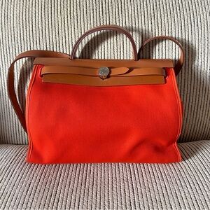 Hermes Vache Hunter Toile Herbag Zip 31 PM Capucine Fauve